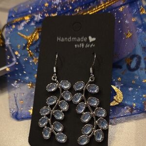 Handmade Silver and Blue Leaf Earrings